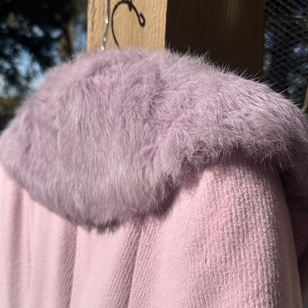 Bebe Women's Soft Long Purple Teddy Jacket with Fur Trim - Picture 7 of 8